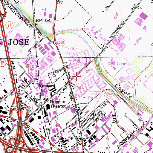 Topographic Map of Riverbend Family Mobile Home Park, CA