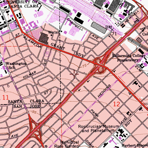 Topographic Map of San Jose Friends Church, CA