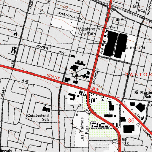 Topographic Map of Sunnyvale City Hall, CA