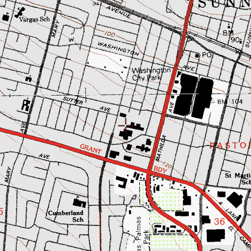 Topographic Map of Sunnyvale Civic Center, CA