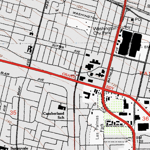 Topographic Map of Sunnyvale Public Safety Center, CA