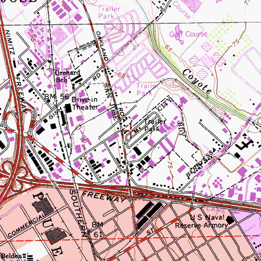 Topographic Map of Trailer Tel Mobile Home Park, CA