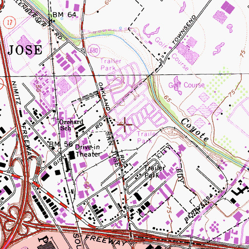 Topographic Map of Travelodge Mobile Home Park, CA
