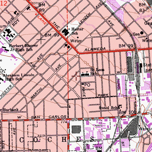 Topographic Map of Saint Leos Church, CA