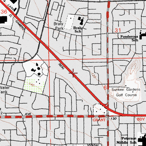 Topographic Map of La Hacienda Shopping Center, CA