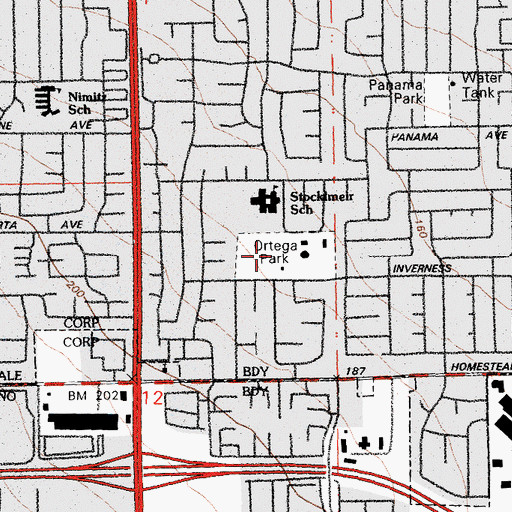 Topographic Map of Ortega Park, CA