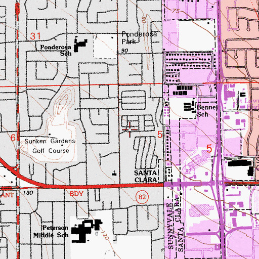 Topographic Map of Ranchero Thunderbird Mobile Home Court, CA