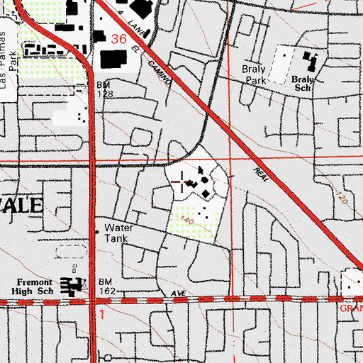 Topographic Map of Sunnyvale Community Center, CA