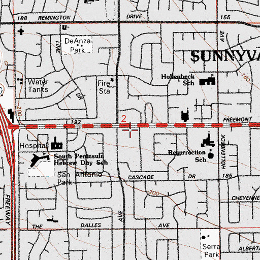 Topographic Map of United Pentecostal Church of Sunnyvale, CA