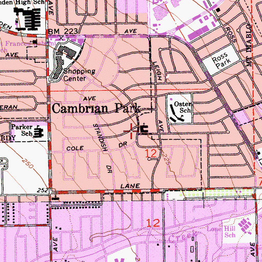 Topographic Map of Cambrian Park United Methodist Church, CA