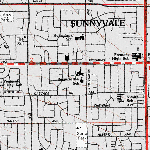 Topographic Map of Church of Resurrection, CA