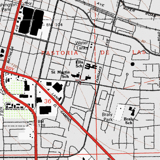 Topographic Map of First United Methodist Church, CA