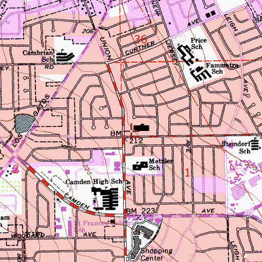 Topographic Map of Union Square Shopping Center, CA