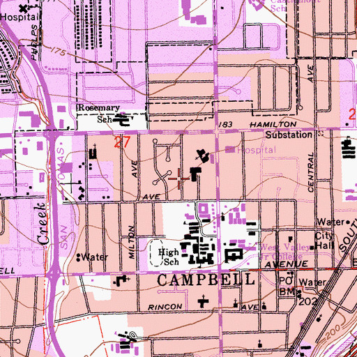 Topographic Map of Campbell Shopping Center, CA