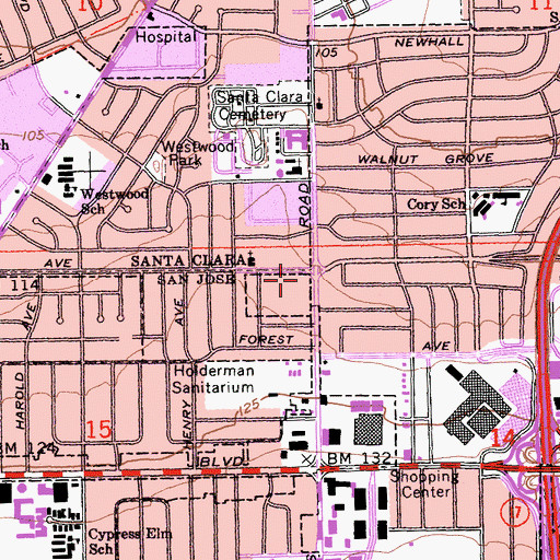 Topographic Map of Cedar Tree Plaza Shopping Center, CA