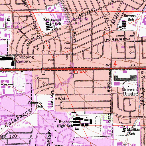 Topographic Map of Grandview Plaza Shopping Center, CA