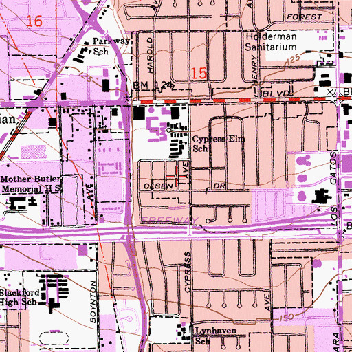 Topographic Map of Korean West Valley Presbyterian Church, CA