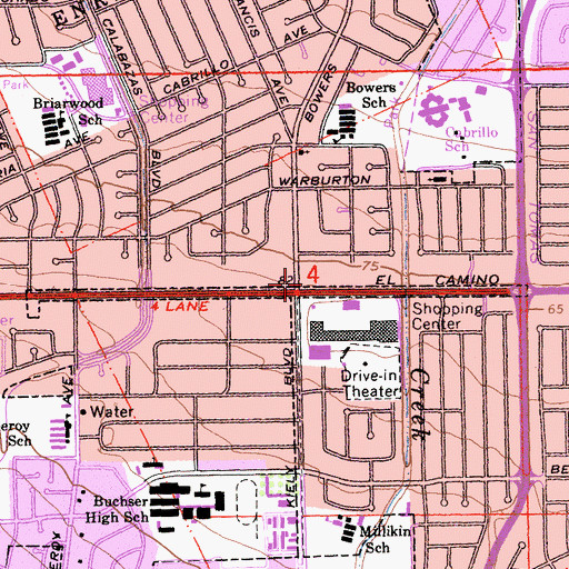 Topographic Map of McWhorters Village Shopping Center, CA