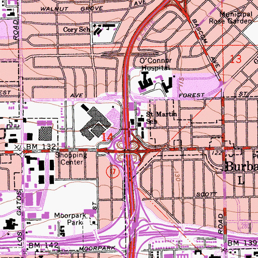 Topographic Map of Saint Martin of Tours Church, CA