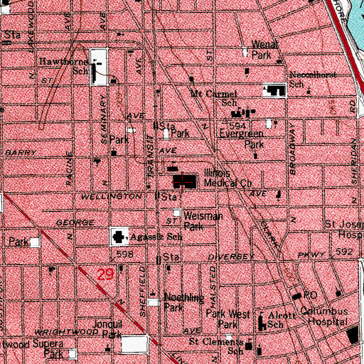 Topographic Map of Illinois Masonic Medical Center School of Nursing, IL