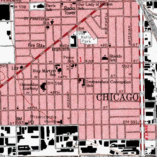 Topographic Map of Immaculate Conception Roman Catholic Church, IL
