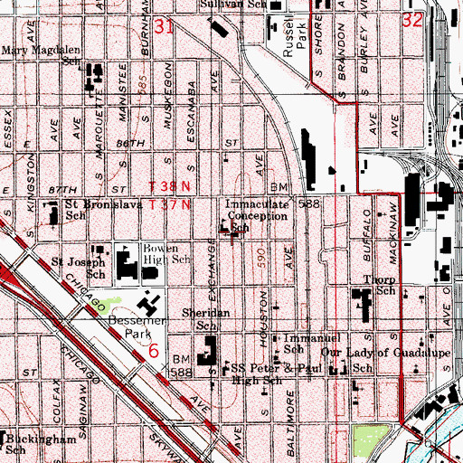 Topographic Map of Immaculate Conception Roman Catholic Church, IL