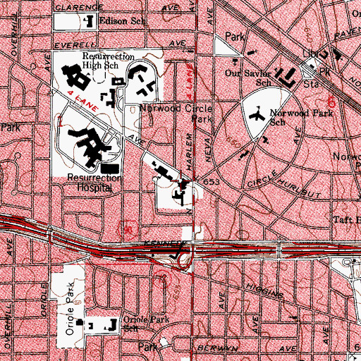 Topographic Map of Immaculate Conception Roman Catholic Church, IL