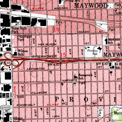 Topographic Map of Interchange 19A, IL