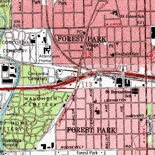 Topographic Map of Interchange 21A, IL