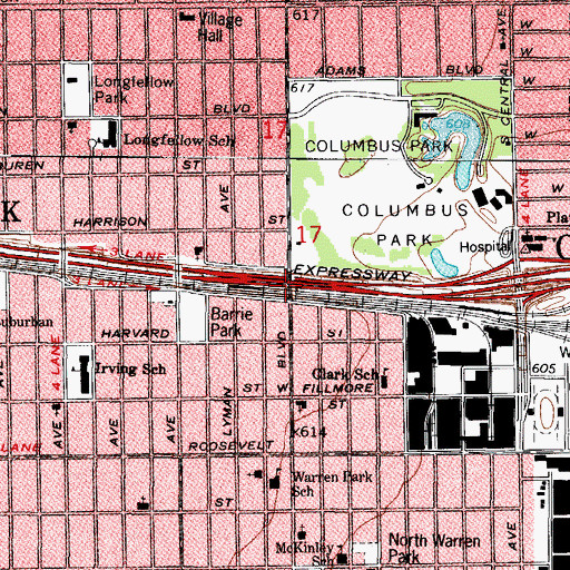 Topographic Map of Interchange 23A, IL