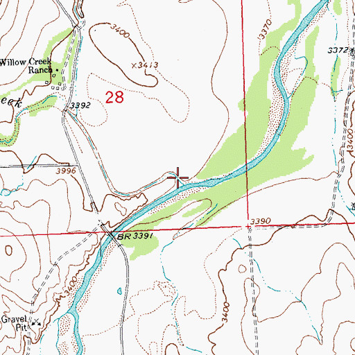 Topographic Map of Dry Willow Creek, CO