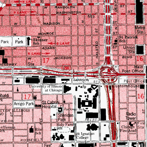 Topographic Map of Interchange 29B, IL