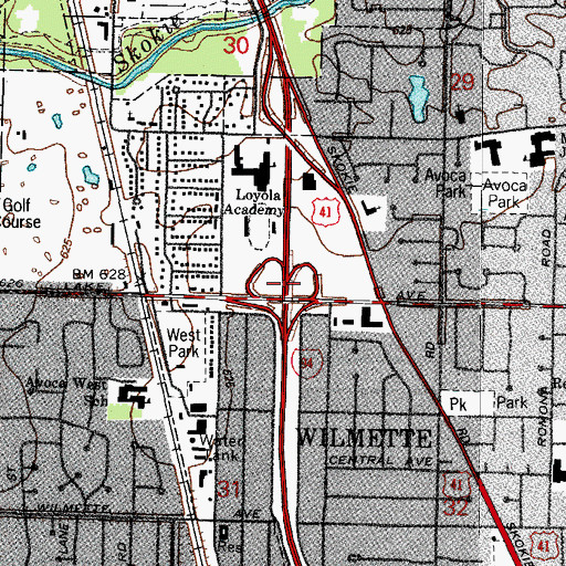Topographic Map of Interchange 34B-C, IL