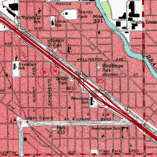 Topographic Map of Interchange 46B, IL