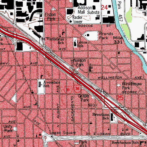 Topographic Map of Interchange 46A, IL