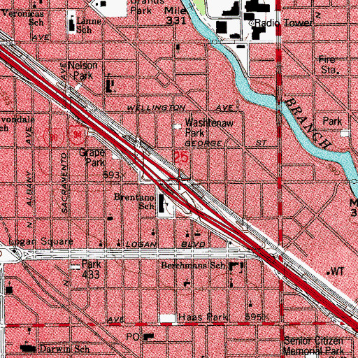 Topographic Map of Interchange 46C, IL