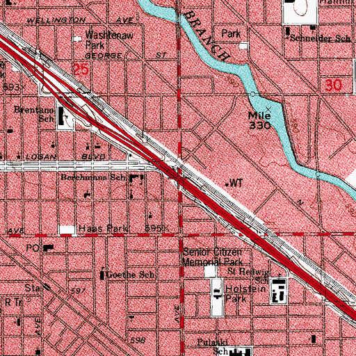 Topographic Map of Interchange 47A, IL