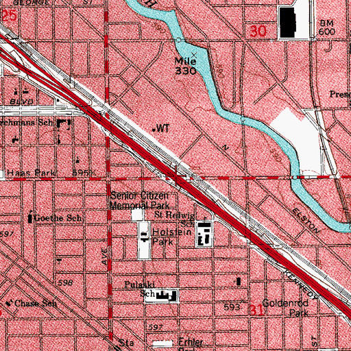 Topographic Map of Interchange 47B, IL