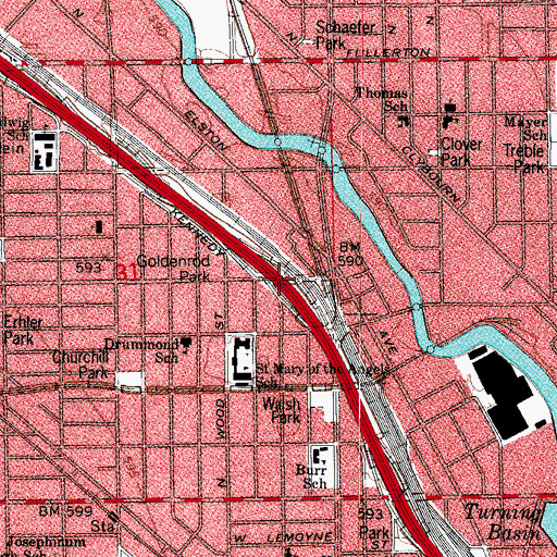 Topographic Map of Interchange 48A, IL