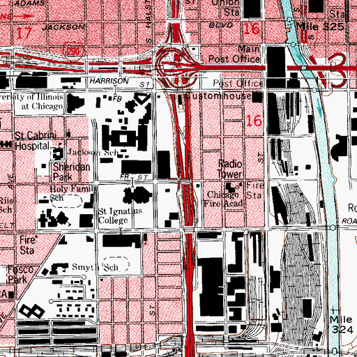 Topographic Map of Interchange 52A, IL