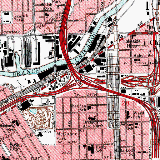 Topographic Map of Interchange 53B-C, IL
