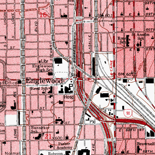 Topographic Map of Interchange 58B, IL