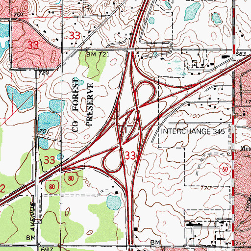 Topographic Map of Interchange 151, IL