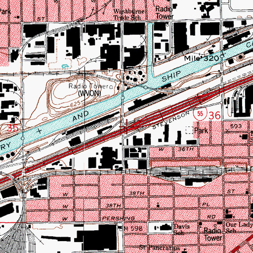 Topographic Map of Interchange 288, IL