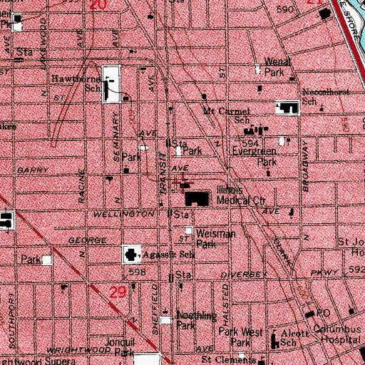 Topographic Map of Inter - American Magnet School, IL