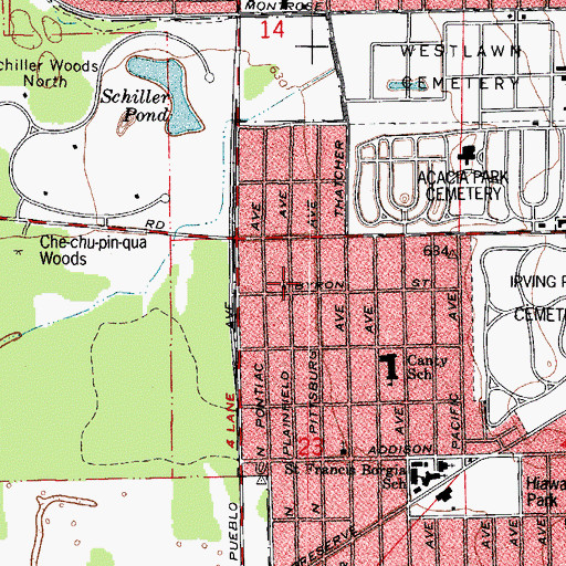 Topographic Map of Irvingwood - Acacia Presbyterian Church, IL