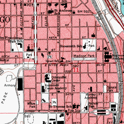 Topographic Map of Isaiah Israel Temple, IL