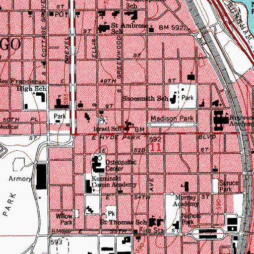 Topographic Map of Israel Elementary School, IL