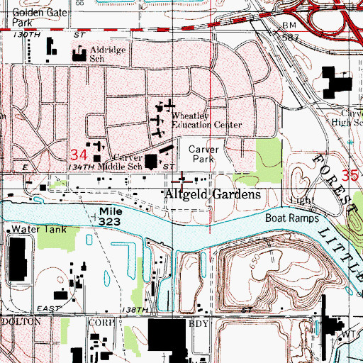 Topographic Map of Jehovahs Witnesses Altgeld Gardens Unit, IL