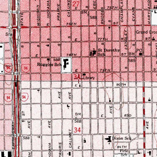 Topographic Map of Jehovahs Witnesses Avalon Park Unit, IL